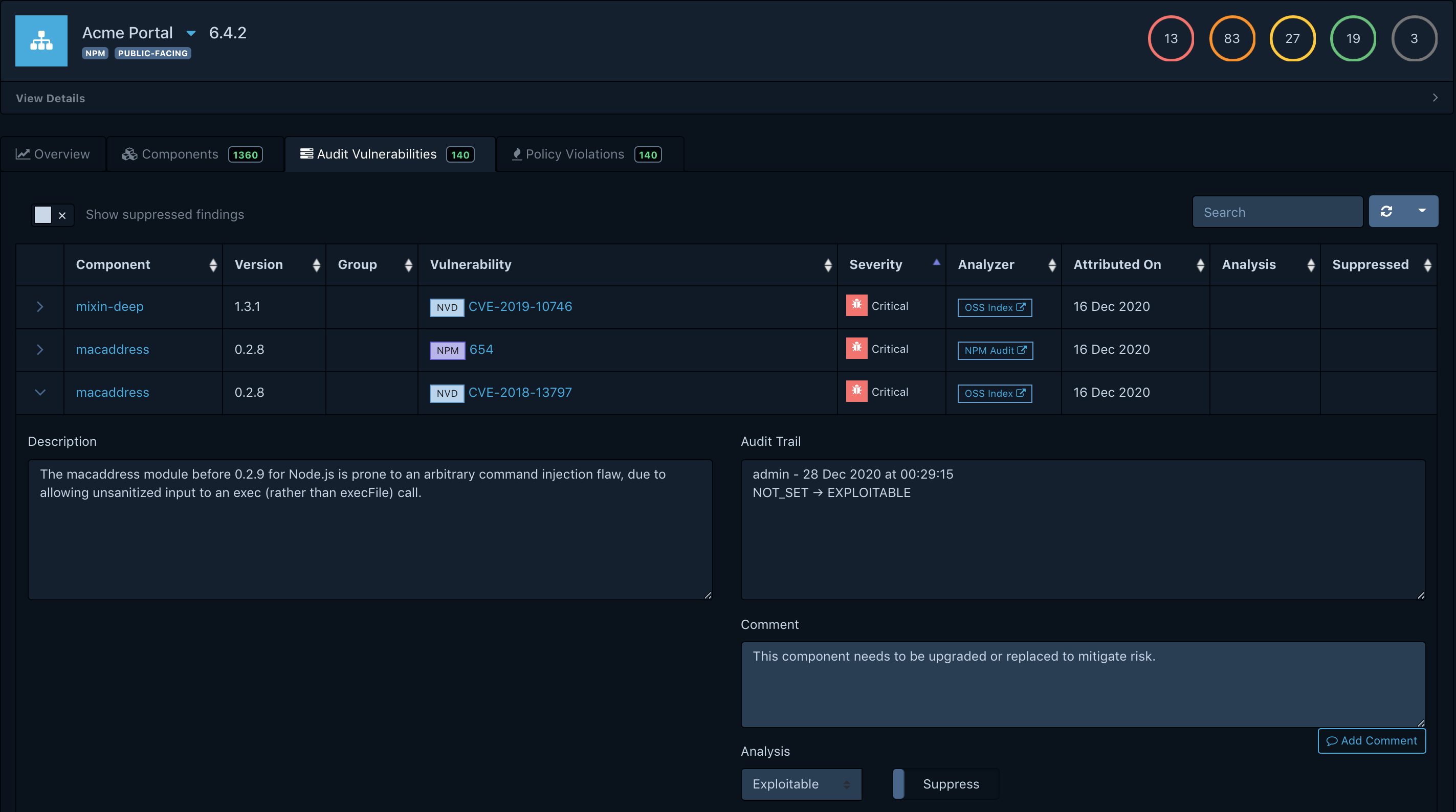 Dependency Track audit vulnerabilities